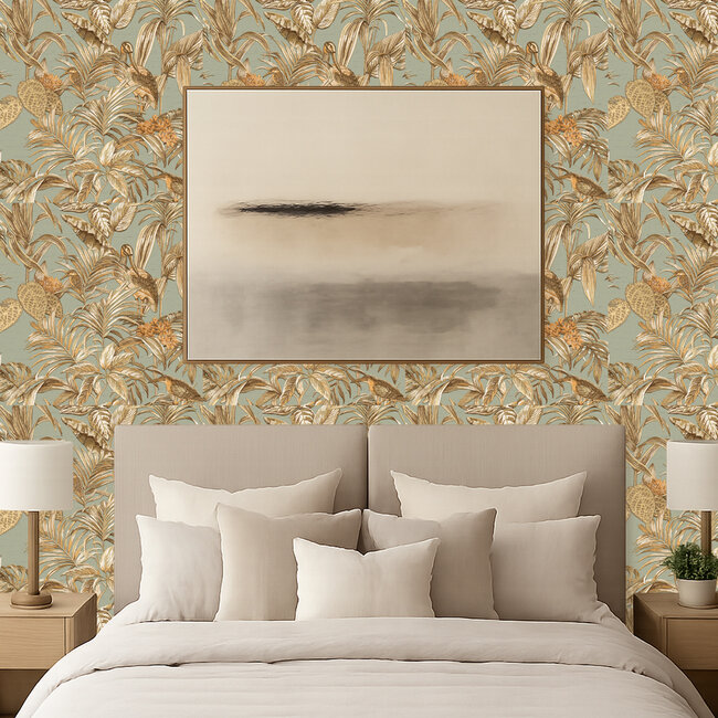 Dutch Wallcoverings Wallstitch bird of paradise teal - vliesbehang - 10m x 53cm - DE120017