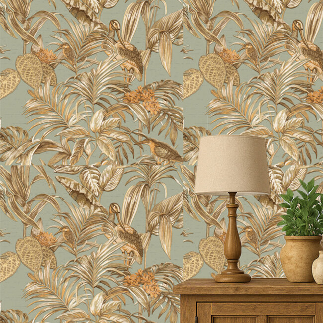 Dutch Wallcoverings Wallstitch bird of paradise teal - vliesbehang - 10m x 53cm - DE120017