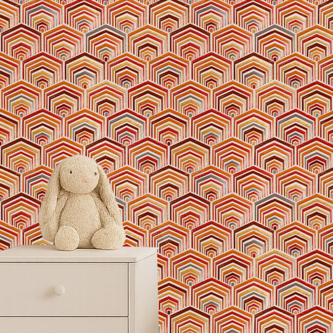 Dutch Wallcoverings Wallstitch fan design red - vliesbehang - 10m x 53cm - DE120045