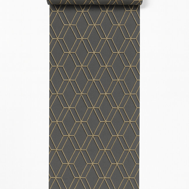 Dutch Wallcoverings Wallstitch hexagonal black - vliesbehang - 10m x 53cm - DE120066