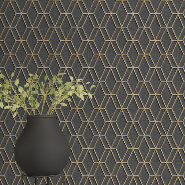 Dutch Wallcoverings Wallstitch hexagonal black - vliesbehang - 10m x 53cm - DE120066