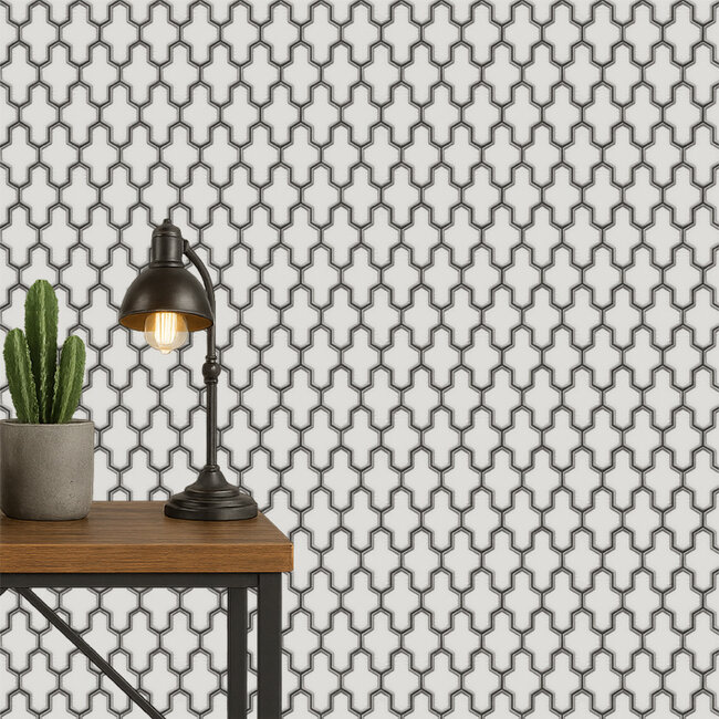 Dutch Wallcoverings Wall Fabric geometric white/black - vliesbehang - 10mx53cm - WF121024