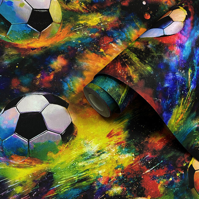 Dutch Wallcoverings Dutch Wallcoverings - Adventure Awaits - Football Galaxy Multi - multicolour - 13780