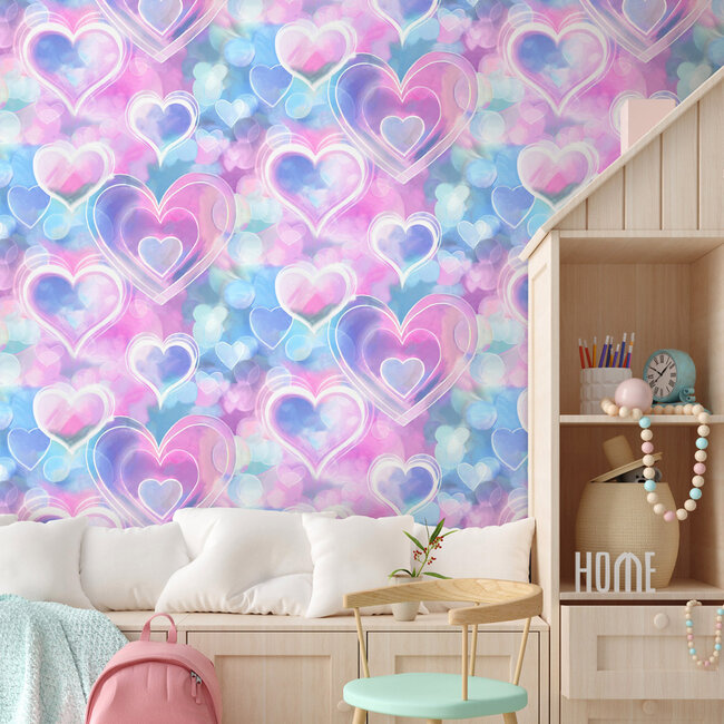 Dutch Wallcoverings Dutch Wallcoverings - Adventure Awaits - Neon Hearts Pink/Blue - Pink/Blue - 13785