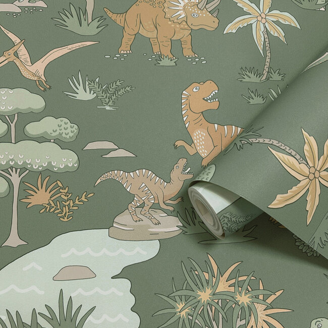 Dutch Wallcoverings Dutch Wallcoverings - Adventure Awaits - Dino Zoo Green - Green - 14010