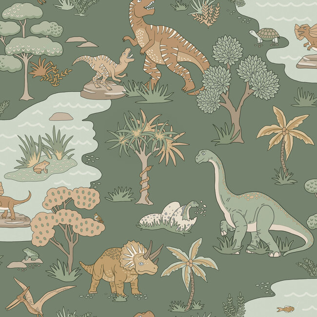 Dutch Wallcoverings Dutch Wallcoverings - Adventure Awaits - Dino Zoo Green - Green - 14010