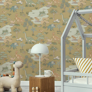 Dutch Wallcoverings Adventure Awaits - Dino Zoo Ochre