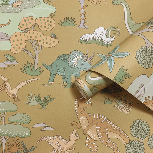 Dutch Wallcoverings Dutch Wallcoverings - Adventure Awaits - Dino Zoo Ochre - Ochre - 14011