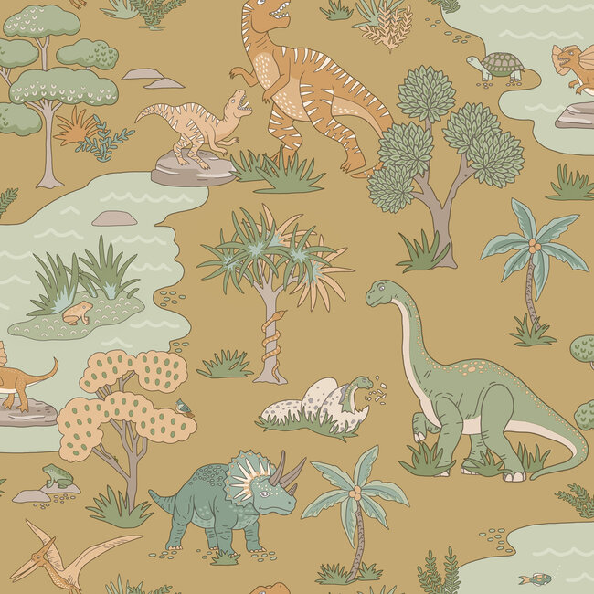 Dutch Wallcoverings Dutch Wallcoverings - Adventure Awaits - Dino Zoo Ochre - Ochre - 14011