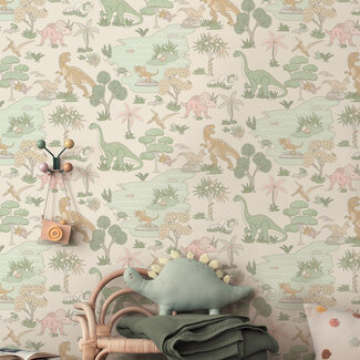 Dutch Wallcoverings Adventure Awaits - Dino Zoo Pink/Sage