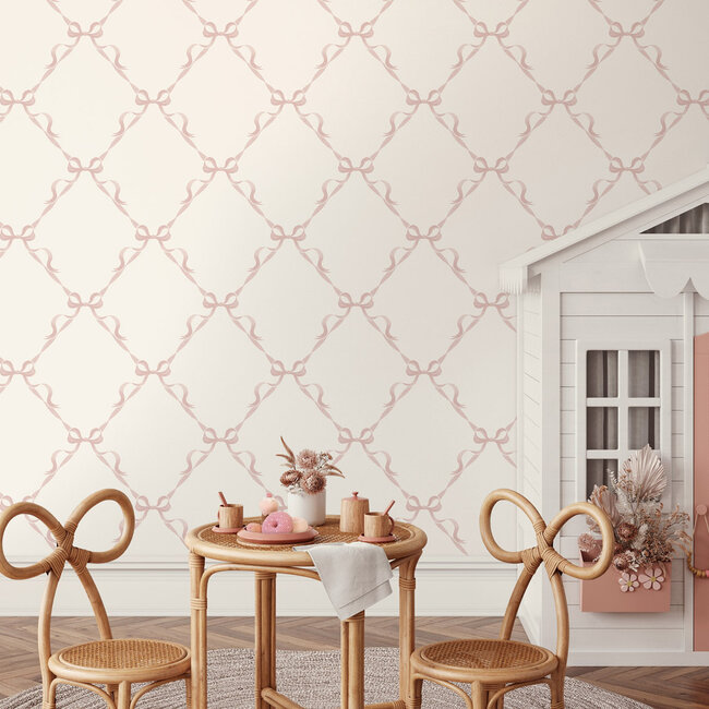 Dutch Wallcoverings Dutch Wallcoverings - Adventure Awaits - Tied With a Bow Cream/Pink - Cream/Pink - 14032