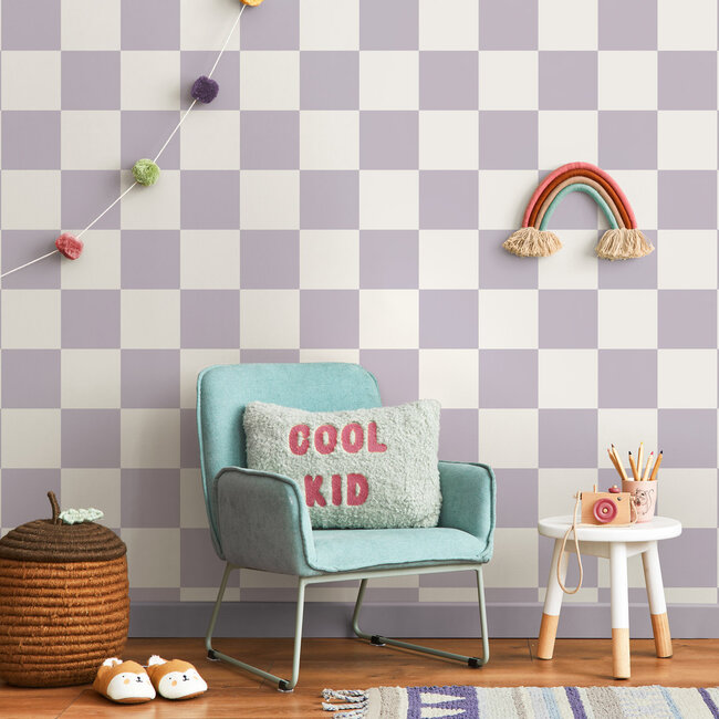 Dutch Wallcoverings Dutch Wallcoverings - Adventure Awaits - Check This Out! Lilac - Lilac - 14041
