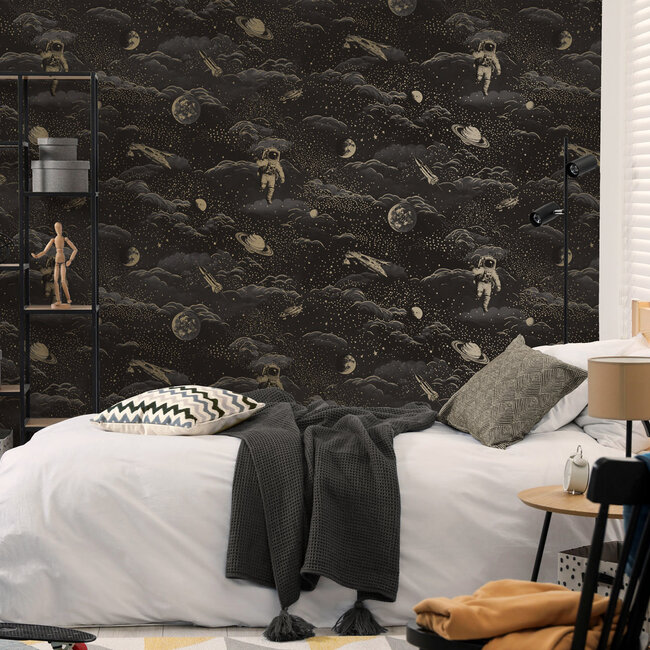 Dutch Wallcoverings Dutch Wallcoverings - Adventure Awaits - Lost In Space Black/Gold - Black/Gold - 14050