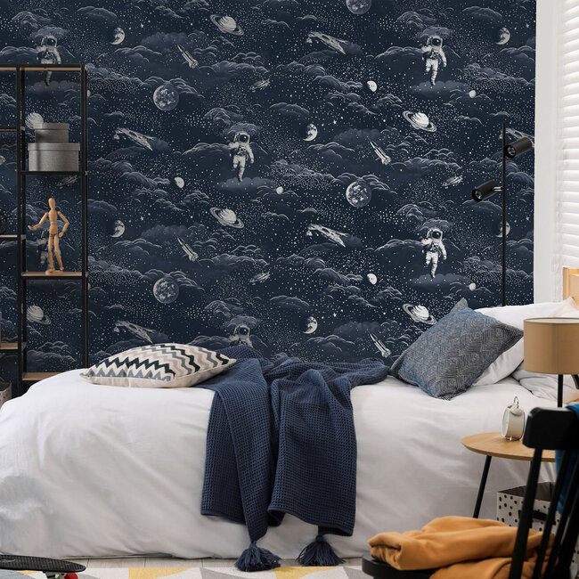 Dutch Wallcoverings Dutch Wallcoverings - Adventure Awaits - Lost In Space Midnight Blue/Silver - Blue/Silver - 14051