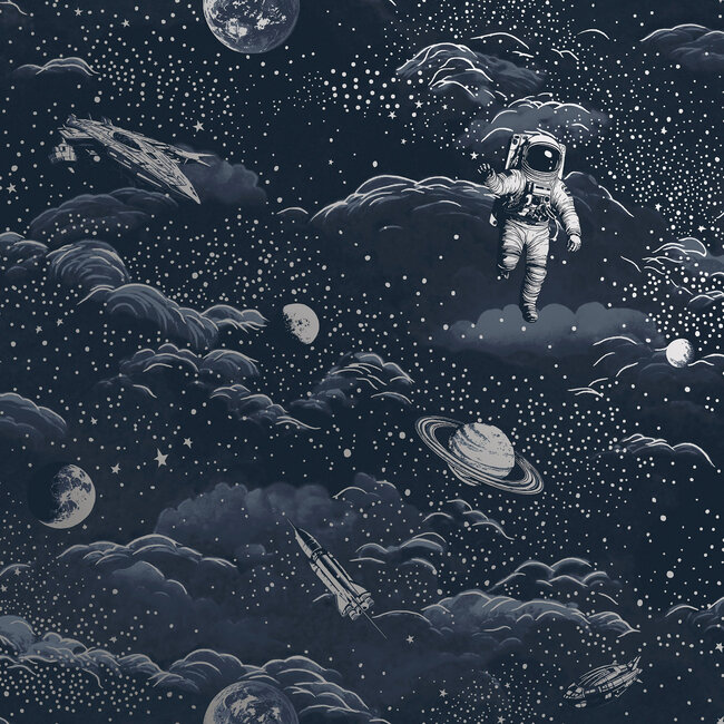 Dutch Wallcoverings Dutch Wallcoverings - Adventure Awaits - Lost In Space Midnight Blue/Silver - Blue/Silver - 14051
