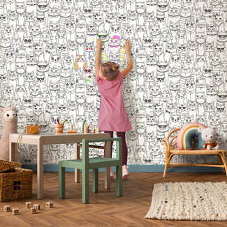 Dutch Wallcoverings Adventure Awaits - Colour-me Cats Black/White