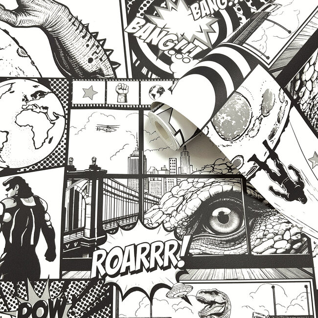 Dutch Wallcoverings Dutch Wallcoverings - Adventure Awaits - City Hero Black/White - Black/White - 14075