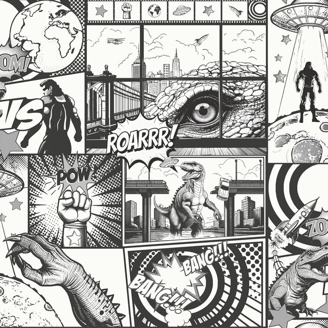 Dutch Wallcoverings Dutch Wallcoverings - Adventure Awaits - City Hero Black/White - Black/White - 14075