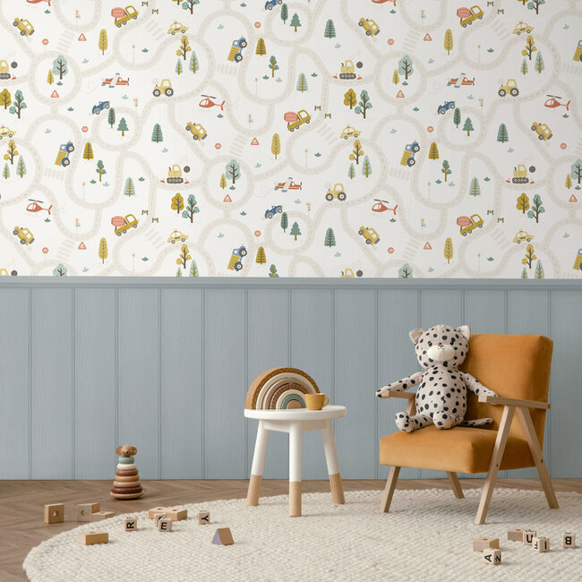 Dutch Wallcoverings Dutch Wallcoverings - Adventure Awaits - Roundabout Road Cream/Multi - Cream/Multi - 14080