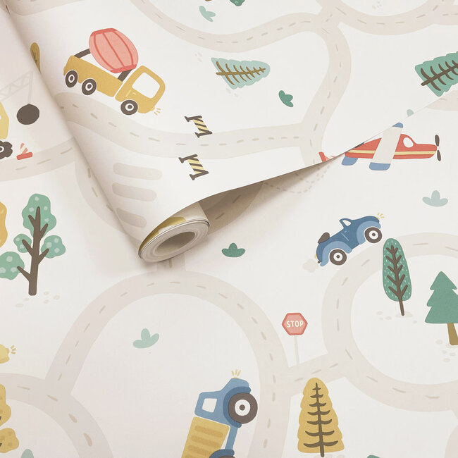 Dutch Wallcoverings Dutch Wallcoverings - Adventure Awaits - Roundabout Road Cream/Multi - Cream/Multi - 14080