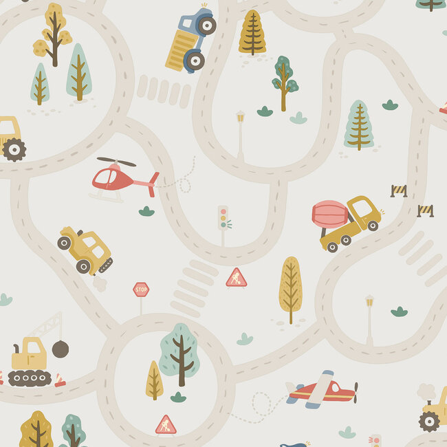 Dutch Wallcoverings Dutch Wallcoverings - Adventure Awaits - Roundabout Road Cream/Multi - Cream/Multi - 14080