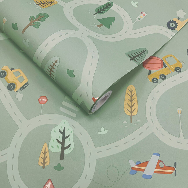 Dutch Wallcoverings Dutch Wallcoverings - Adventure Awaits - Roundabout Road Sage - Sage - 14081