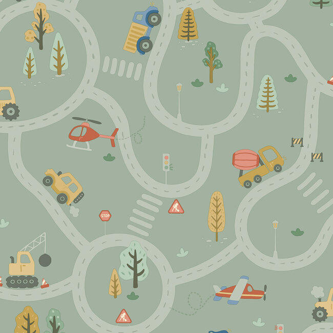 Dutch Wallcoverings Dutch Wallcoverings - Adventure Awaits - Roundabout Road Sage - Sage - 14081