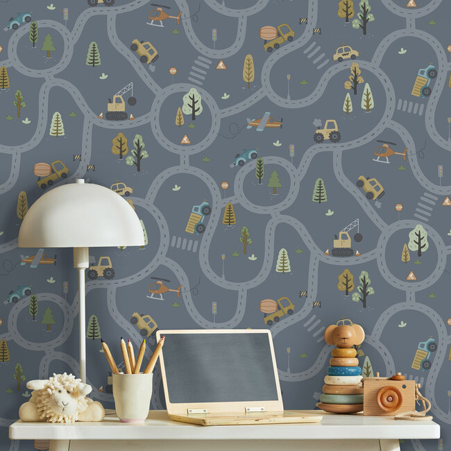 Dutch Wallcoverings Dutch Wallcoverings - Adventure Awaits - Roundabout Road Denim Blue - Blue - 14083