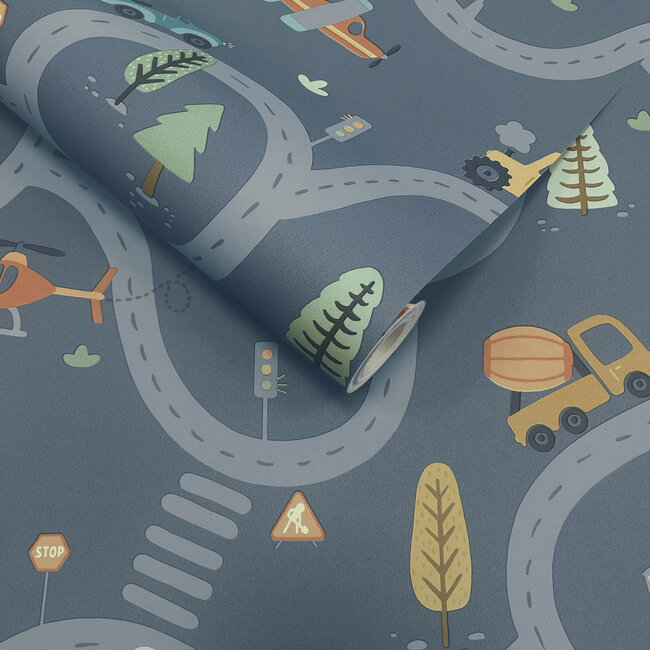 Dutch Wallcoverings Dutch Wallcoverings - Adventure Awaits - Roundabout Road Denim Blue - Blue - 14083