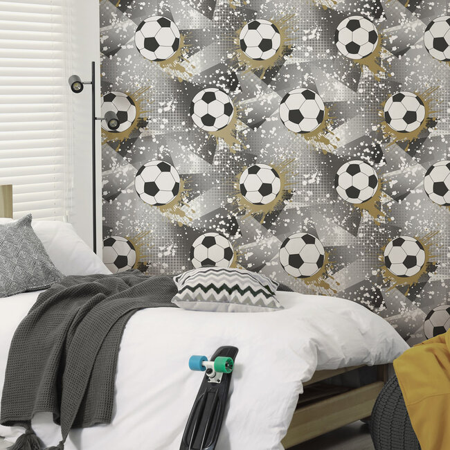 Dutch Wallcoverings Dutch Wallcoverings - Adventure Awaits - Football Frenzy Black/Gold - Black/Gold - 14090