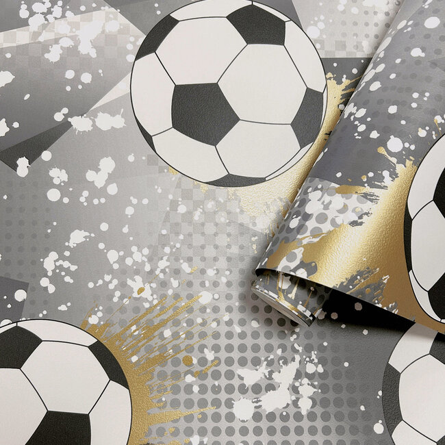 Dutch Wallcoverings Dutch Wallcoverings - Adventure Awaits - Football Frenzy Black/Gold - Black/Gold - 14090