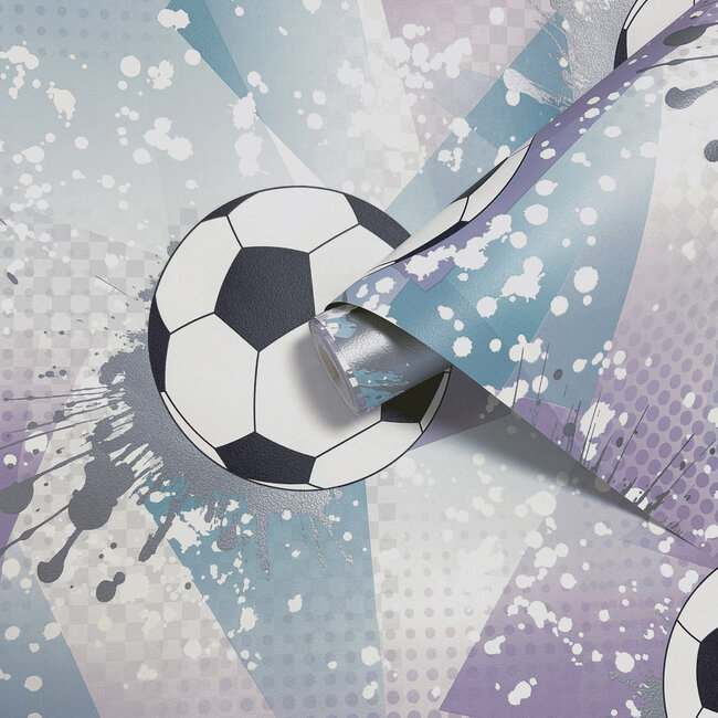 Dutch Wallcoverings Dutch Wallcoverings - Adventure Awaits - Football Frenzy Lilac/Silver - Lilac/Silver - 14091