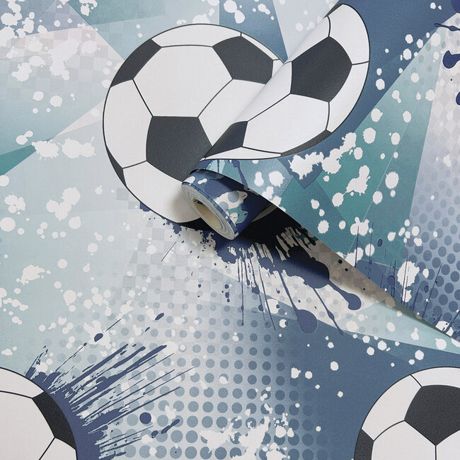 Dutch Wallcoverings Dutch Wallcoverings - Adventure Awaits - Football Frenzy Navy/Teal - Navy/Teal - 14093