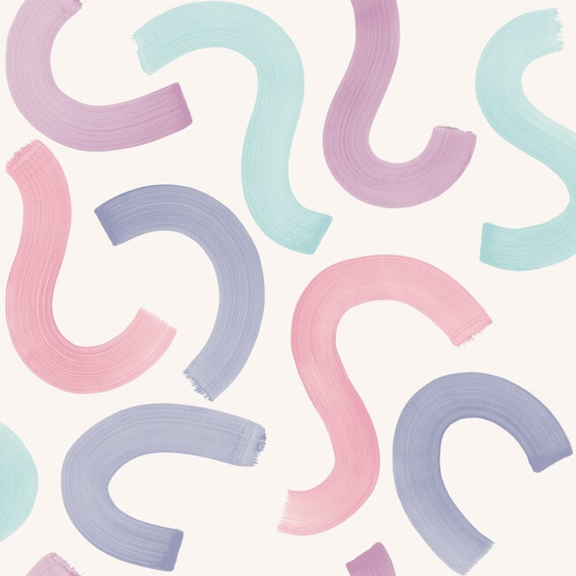 Dutch Wallcoverings Dutch Wallcoverings - Adventure Awaits - Curly Confetti Aqua/Lilac/Pink - Aqua/Lilac/Pink - 14110