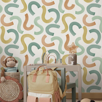 Dutch Wallcoverings Adventure Awaits - Curly Confetti Teal/Ochre/Orange