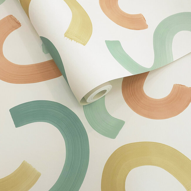 Dutch Wallcoverings Dutch Wallcoverings - Adventure Awaits - Curly Confetti Teal/Ochre/Orange - Teal/Ochre/Orange - 14111
