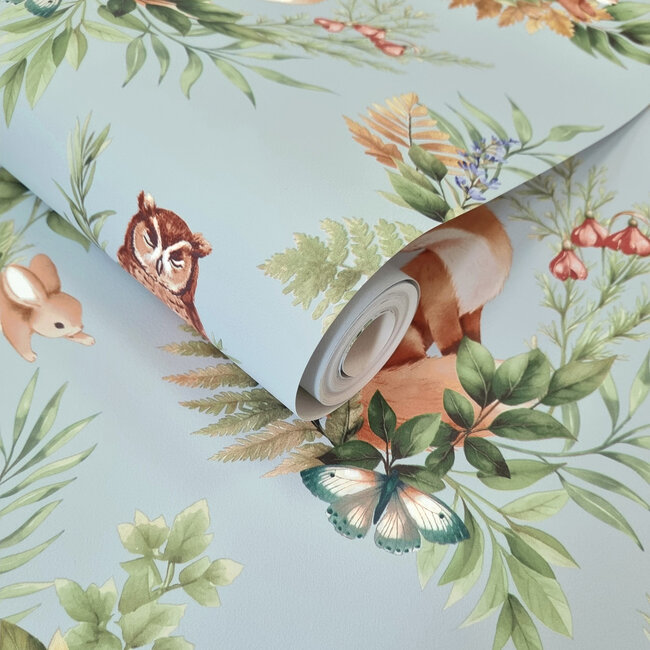 Dutch Wallcoverings Dutch Wallcoverings - Adventure Awaits - Forest Friends Duck Egg Blue - Blue - 14120