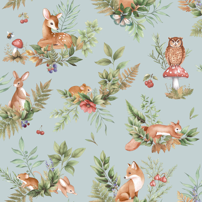 Dutch Wallcoverings Dutch Wallcoverings - Adventure Awaits - Forest Friends Duck Egg Blue - Blue - 14120