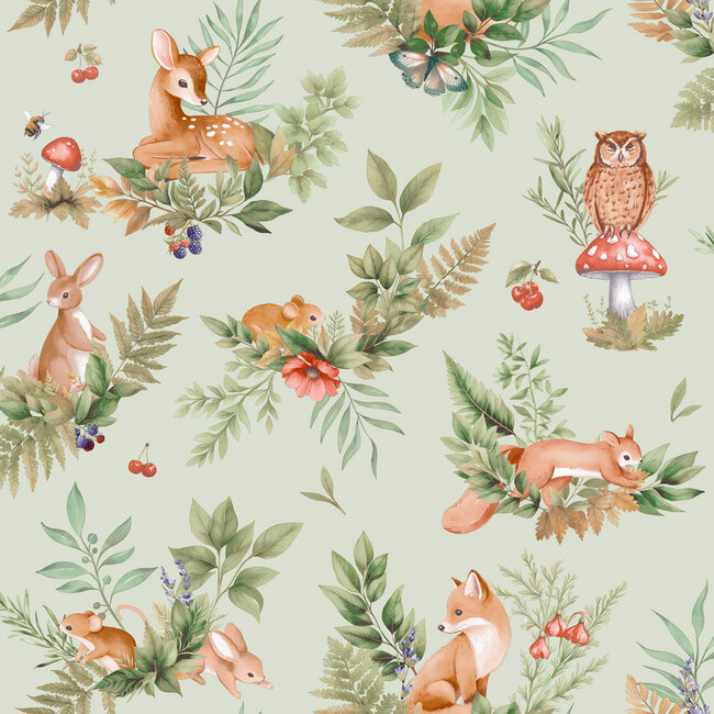 Dutch Wallcoverings Dutch Wallcoverings - Adventure Awaits - Forest Friends Sage - Sage - 14121