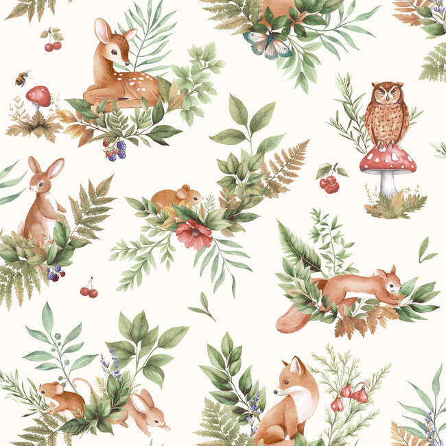 Dutch Wallcoverings Dutch Wallcoverings - Adventure Awaits - Forest Friends Cream/Multi - Cream/Multi - 14123
