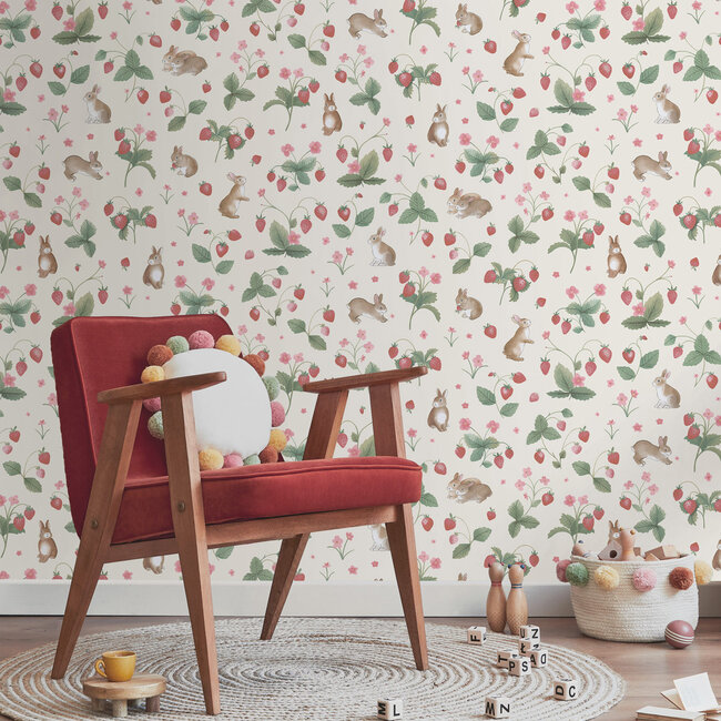 Dutch Wallcoverings Dutch Wallcoverings - Adventure Awaits - Bunnies & Berries Cream/Multi - Cream/Multi - 14140