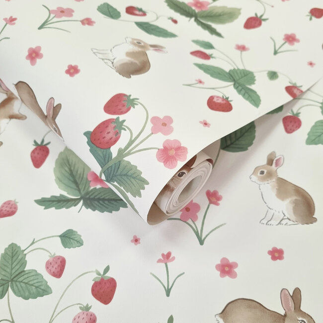 Dutch Wallcoverings Dutch Wallcoverings - Adventure Awaits - Bunnies & Berries Cream/Multi - Cream/Multi - 14140