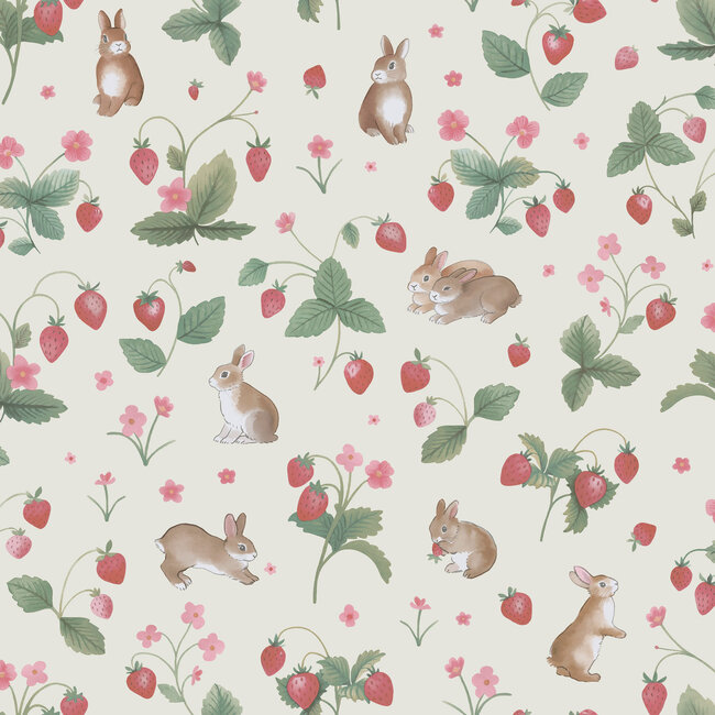 Dutch Wallcoverings Dutch Wallcoverings - Adventure Awaits - Bunnies & Berries Cream/Multi - Cream/Multi - 14140