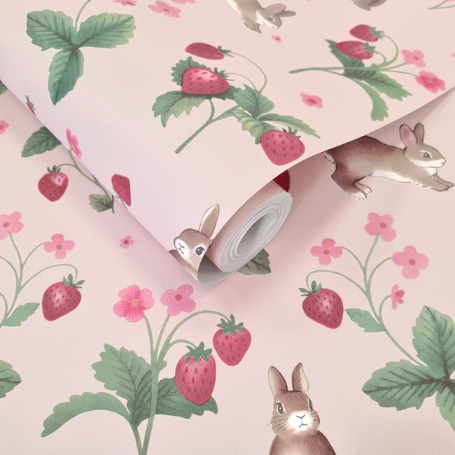 Dutch Wallcoverings Dutch Wallcoverings - Adventure Awaits - Bunnies & Berries Pink - Pink - 14141