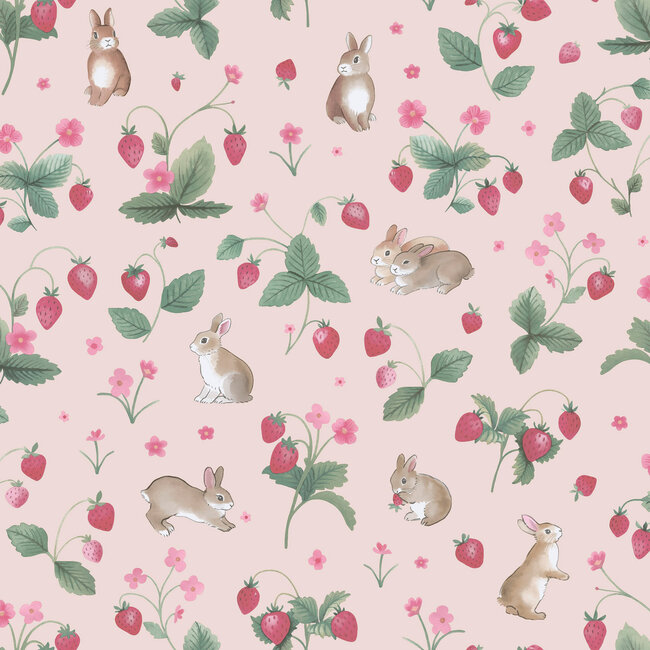 Dutch Wallcoverings Dutch Wallcoverings - Adventure Awaits - Bunnies & Berries Pink - Pink - 14141
