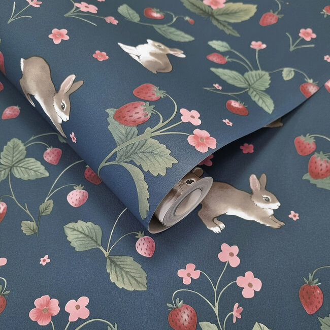Dutch Wallcoverings Dutch Wallcoverings - Adventure Awaits - Bunnies & Berries Navy - Navy - 14142