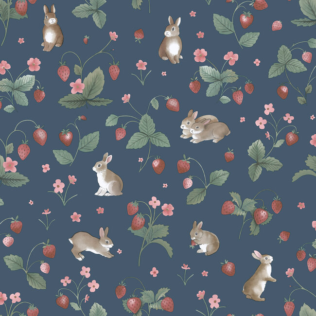Dutch Wallcoverings Dutch Wallcoverings - Adventure Awaits - Bunnies & Berries Navy - Navy - 14142