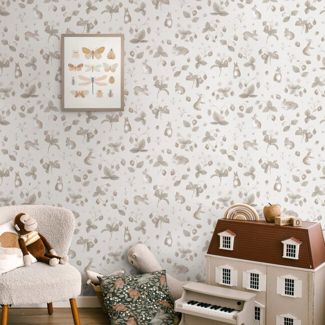 Dutch Wallcoverings Dutch Wallcoverings - Adventure Awaits - Bunnies & Berries Neutral - Neutral - 14143