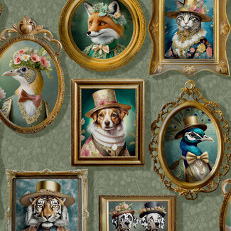 Dutch Wallcoverings Dutch Wallcoverings - Imaginarium 3 - Regal Beasts Sage - Sage - 13792