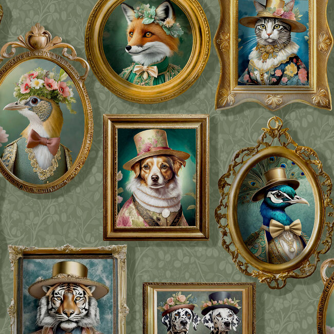 Dutch Wallcoverings Dutch Wallcoverings - Imaginarium 3 - Regal Beasts Sage - Sage - 13792